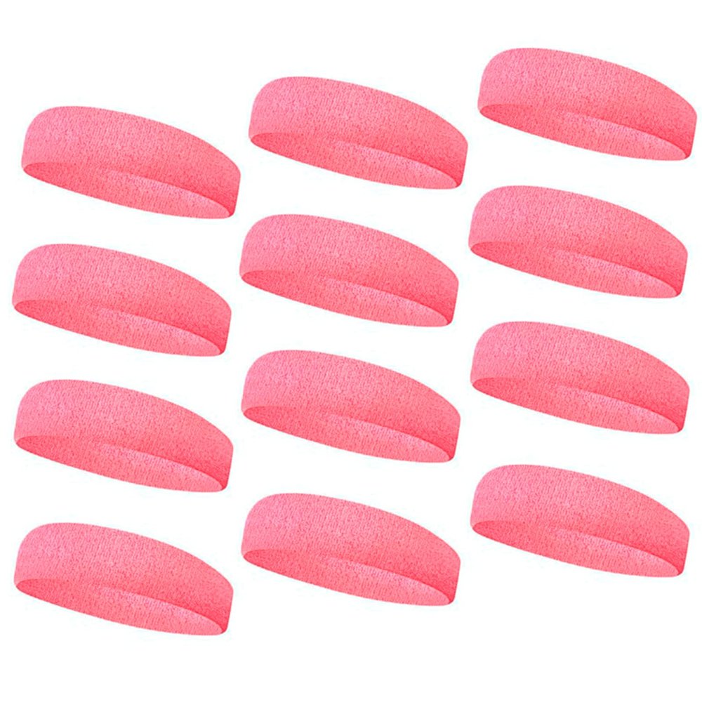 TOPTIE 12 PCS Sweat Headbands, Sports Headband Moisture Wicking Athletic Cotton Terry-Pink