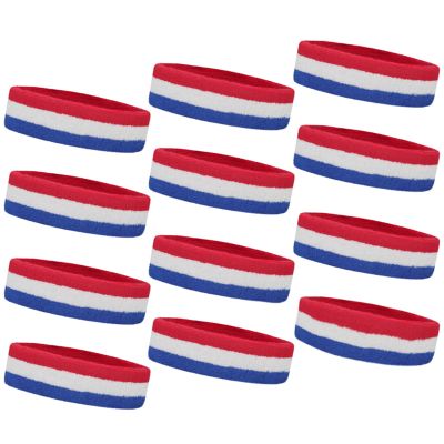 TOPTIE 12 PCS Sweat Headbands, Sports Headband Moisture Wicking Athletic Cotton Terry-Red/White/Blue