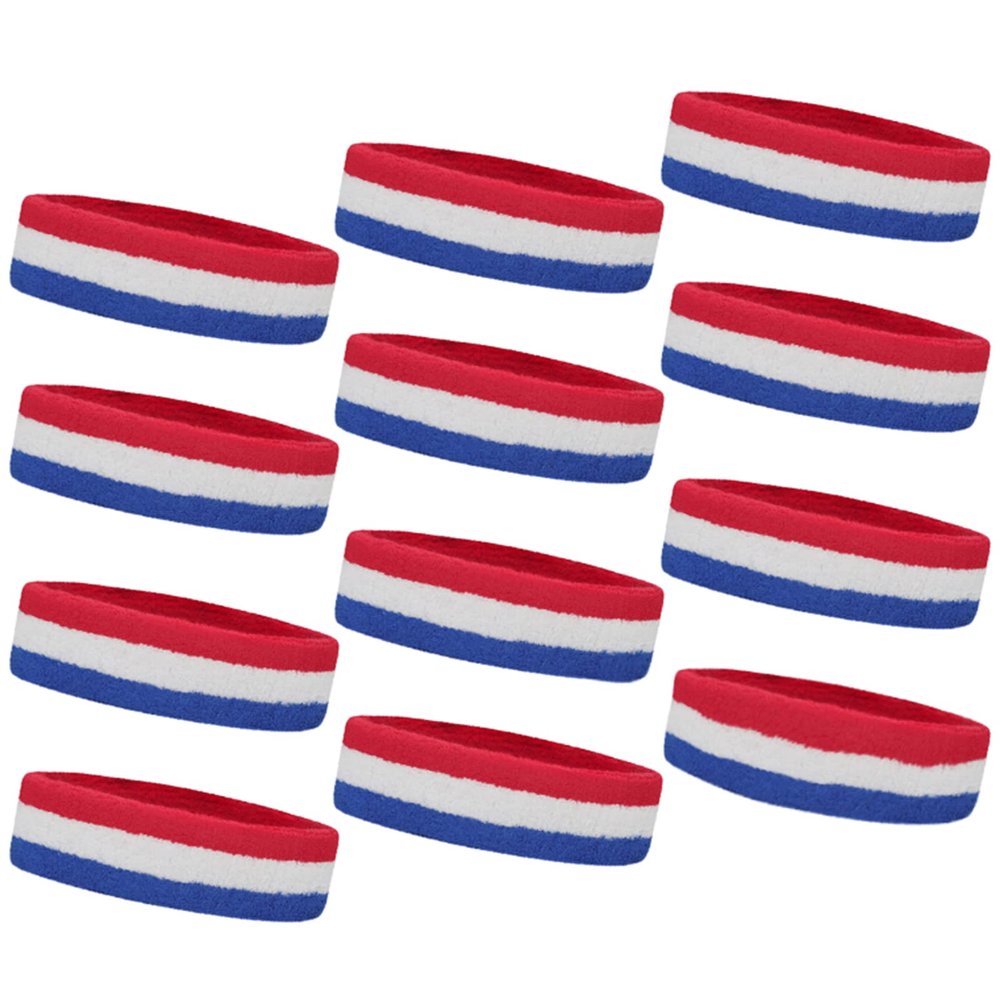 TOPTIE 12 PCS Sweat Headbands, Sports Headband Moisture Wicking Athletic Cotton Terry-Red/White/Blue