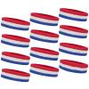 TOPTIE 12 PCS Sweat Headbands, Sports Headband Moisture Wicking Athletic Cotton Terry-Red/White/Blue view 1