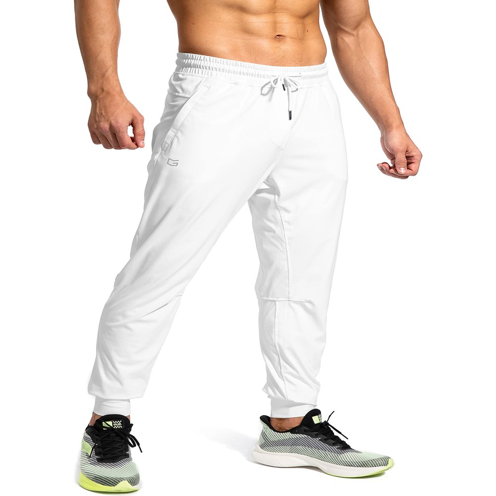 G Gradual Men's Sweatpants with Zipper Pockets Athletic Pants Traning Track Pants Joggers for Men Soccer, Running, Workout(White,XXL)