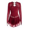 Figure Skating Dress Women Long Sleeve Competition Costume,Dark red,14 view 1