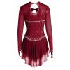 Figure Skating Dress Women Long Sleeve Competition Costume,Dark red,14 view 2