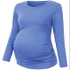Chuanqi Womens Maternity Shirt Fall Long Sleeve Crew Neck T-Shirts Pregnancy Clothes Side Ruched Tunic Tops A-Blue view 4