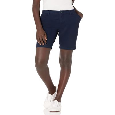 Amazon Essentials Women's Mid-Rise Slim-Fit 10" Inseam Bermuda Khaki Shorts, Navy, 2