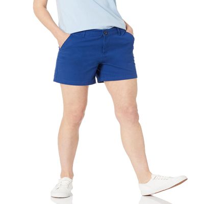 Amazon Essentials Women's Mid-Rise Slim-Fit 5 Inch Inseam Khaki Short (Available in Straight and Curvy Fits), Blue, 16