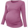 Chuanqi Womens Maternity Shirt Fall Long Sleeve Crew Neck T-Shirts Pregnancy Clothes Side Ruched Tunic Tops A-Pink view 2