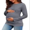 Chuanqi Maternity Shirt Side Button and Ruched Tunic Tops Maternity Long Sleeve T-Shirts (Grey, X-Large) view 1
