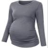 Chuanqi Maternity Shirt Side Button and Ruched Tunic Tops Maternity Long Sleeve T-Shirts (Grey, X-Large) view 2