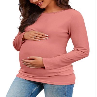Chuanqi Womens Maternity Shirt Fall Long Sleeve Crew Neck T-Shirts Pregnancy Clothes Side Ruched Tunic Tops