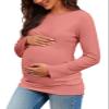 Chuanqi Womens Maternity Shirt Fall Long Sleeve Crew Neck T-Shirts Pregnancy Clothes Side Ruched Tunic Tops view 1