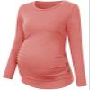 Chuanqi Womens Maternity Shirt Fall Long Sleeve Crew Neck T-Shirts Pregnancy Clothes Side Ruched Tunic Tops view 4
