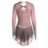 Figure Skating Dress Women Long Sleeve Competition Costume,Dusty Rose,M view 2