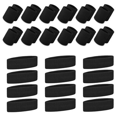 TOPTIE 36 PCS Sweatbands Set, Cotton Sports Sweat Band (12 Headbands & 24 Wristbands)-Black