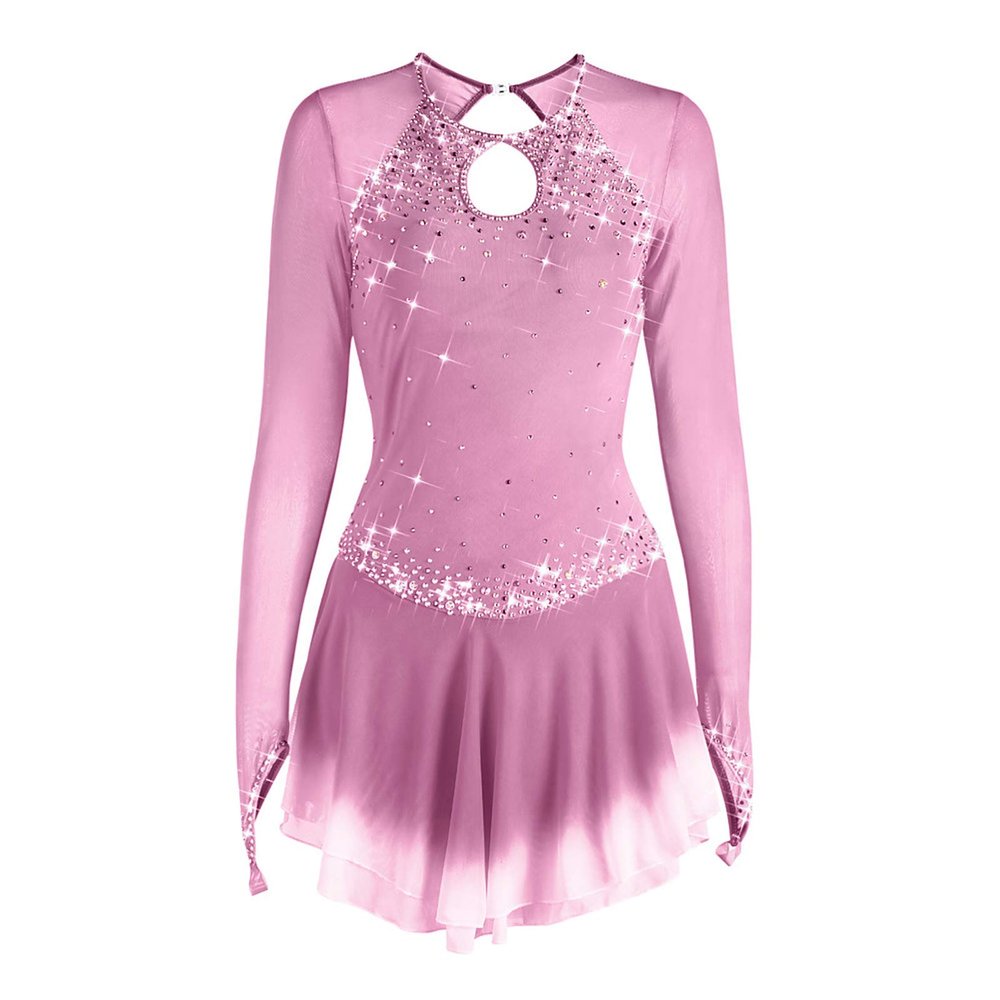 Figure Skating Dress Women Long Sleeve Competition Costume,Blushing Pink,S