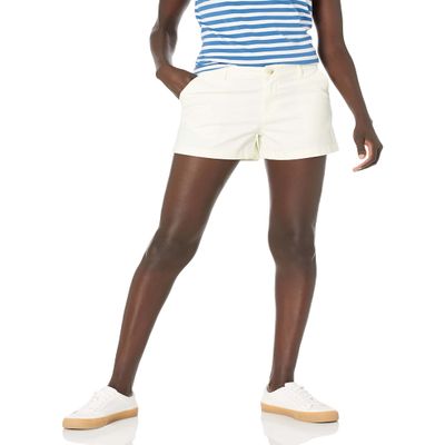 Amazon Essentials Women's Mid-Rise Slim-Fit 3.5 Inch Inseam Khaki Shorts, Cream, 4
