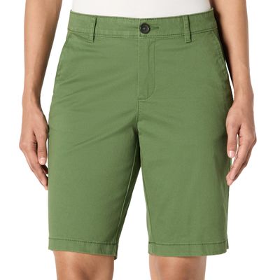 Amazon Essentials Women's Mid-Rise Slim-Fit 10" Inseam Bermuda Khaki Shorts, Dark Olive, 10
