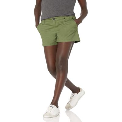 Amazon Essentials Women's Mid-Rise Slim-Fit 3.5 Inch Inseam Khaki Shorts, Olive, 14