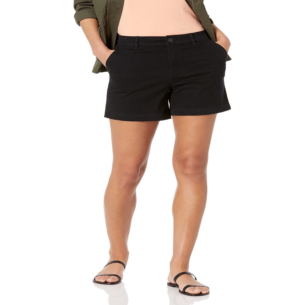 Amazon Essentials Women's Mid-Rise Slim-Fit 5 Inch Inseam Khaki Short (Available in Straight and Curvy Fits), Black, 16