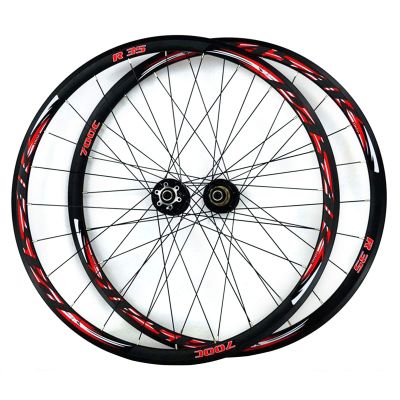 700C Road Bike Wheelset Front Rear Wheel Cyclocross Road Disc Brake Wheel V/C Brake Quick Release 7 8 9 10 11 Speed 24holes (Color : Red 2)