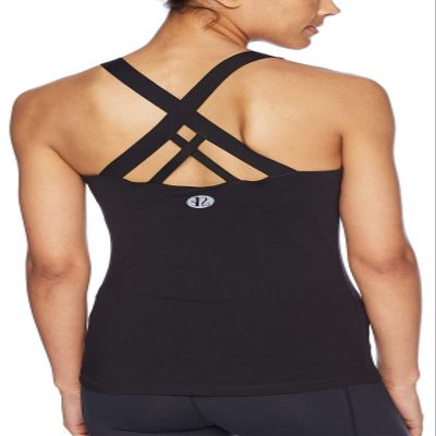 RUNNING GIRL Women's Workout Tank Top,Built in Shelf Sports Bra Strappy Back Compression Athletic ShirtsBX2680.Black.M