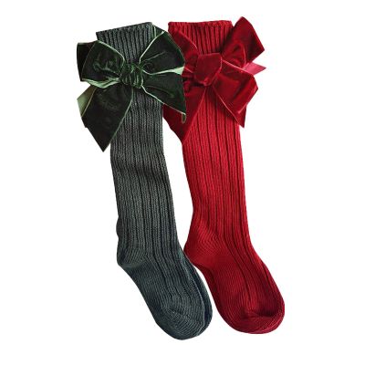 Kayotuas Baby Girls Knee High Socks with Bows Long Tube Ruffled Uniform Stockings Infant Toddler Ribbed Knit Socks (Christmas Socks Knee High 2-Pack, 0-12 Months)