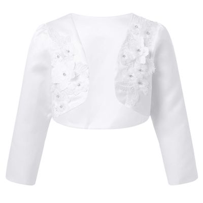 YiZYiF Kids Girl's Long Sleeve Bolero Shrug Jacket Dress Coat Open Cardigan Flower Girl Dress Cover Up 01 White 8