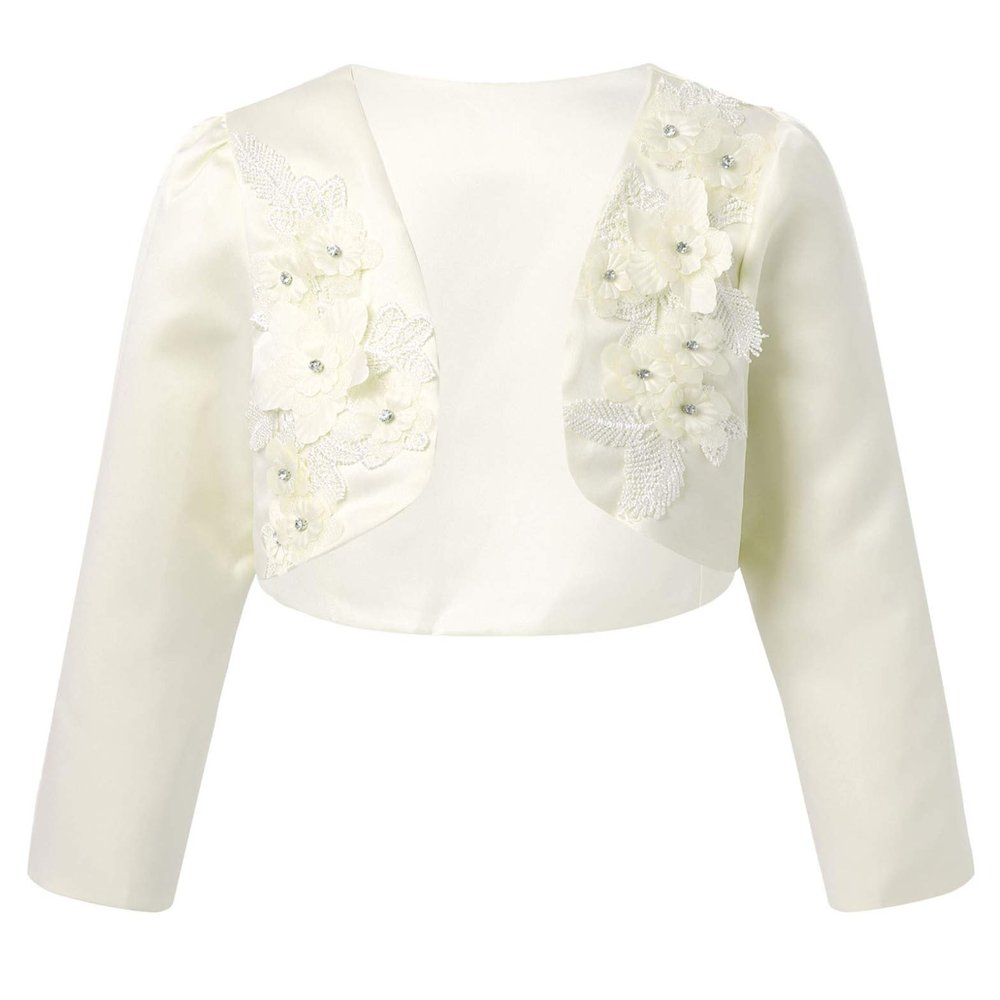YiZYiF Kids Girl's Long Sleeve Bolero Shrug Jacket Dress Coat Open Cardigan Flower Girl Dress Cover Up 01 Champagne 4