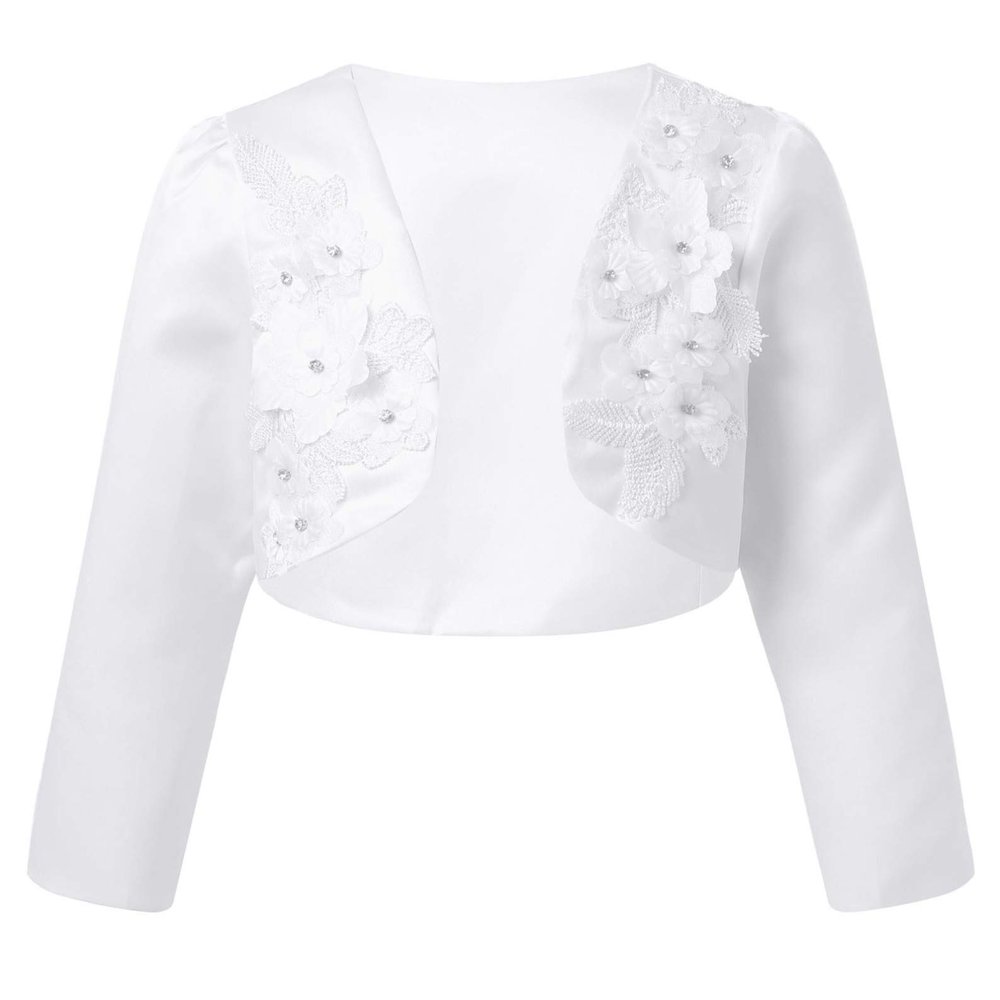 YiZYiF Kids Girl's Long Sleeve Bolero Shrug Jacket Dress Coat Open Cardigan Flower Girl Dress Cover Up 01 White 7