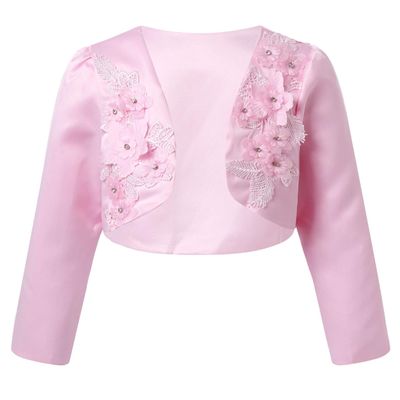 YiZYiF Kids Girl's Long Sleeve Bolero Shrug Jacket Dress Coat Open Cardigan Flower Girl Dress Cover Up 01 Pink 7
