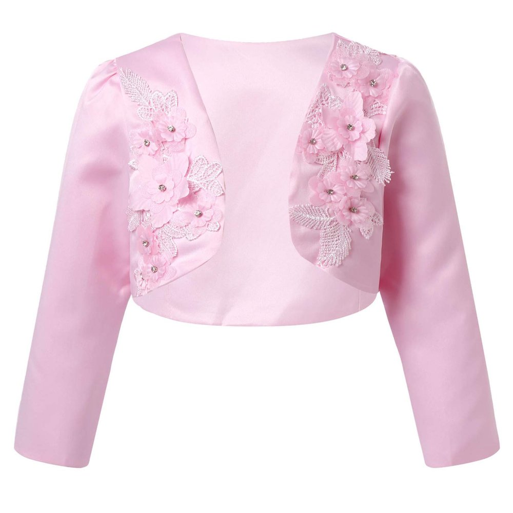 YiZYiF Kids Girl's Long Sleeve Bolero Shrug Jacket Dress Coat Open Cardigan Flower Girl Dress Cover Up 01 Pink 7