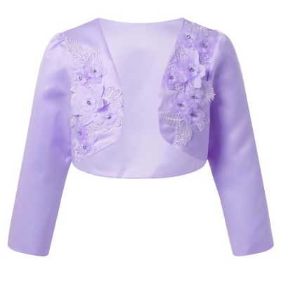 YiZYiF Kids Girl's Long Sleeve Bolero Shrug Jacket Dress Coat Open Cardigan Flower Girl Dress Cover Up 01 Lavender 7