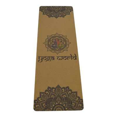 Yoga World Cork Mandala Yoga Mat - Non-Slip Surface & Anti-Skid TPE Underside - Strong Grip on Wet & Dry Surfaces - Soft Floor Cushion for Exercises - 183 x 61 x 0.4cm (Multi)
