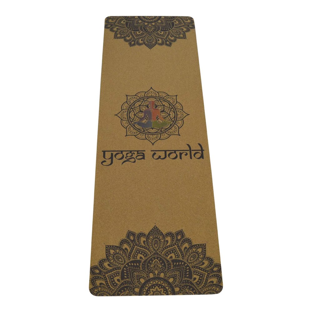 Yoga World Cork Mandala Yoga Mat - Non-Slip Surface & Anti-Skid TPE Underside - Strong Grip on Wet & Dry Surfaces - Soft Floor Cushion for Exercises - 183 x 61 x 0.4cm (Multi)