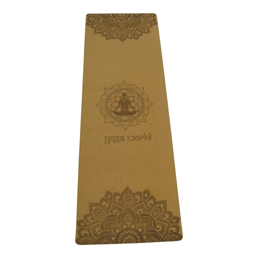 Yoga World Cork Mandala Yoga Mat - Non-Slip Surface & Anti-Skid TPE Underside - Strong Grip on Wet & Dry Surfaces - Soft Floor Cushion for Exercises - 183 x 61 x 0.4cm (Black)