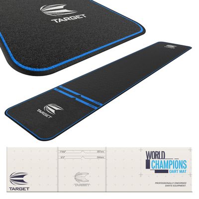 Target Darts World Champion Darts Mat Black and Blue | Dart Oche Mat with Soft Tip and Steel Tip Throw Line Distances | Non Slip Carpet Mats for Floor and Dart Tips Protection | Darts Accessories UK