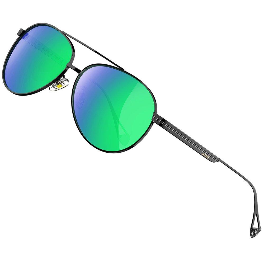 ATTCL Men's Fashion Driving Polarized Sunglasses UV Protection Metal Frame 2033 Black/Green mirrored