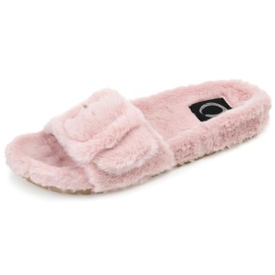 Journee Women's Faux Fur Shadow Slippers Blush, 10
