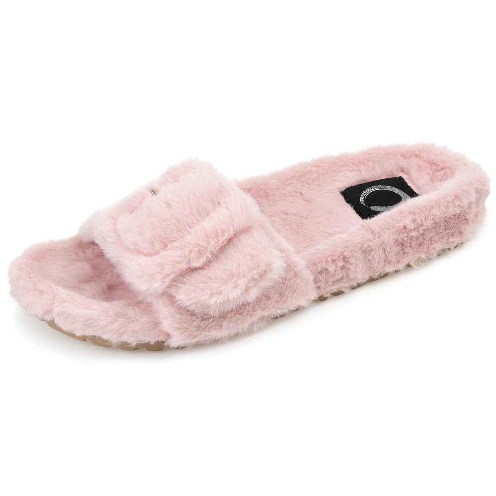 Journee Women's Faux Fur Shadow Slippers Blush, 10