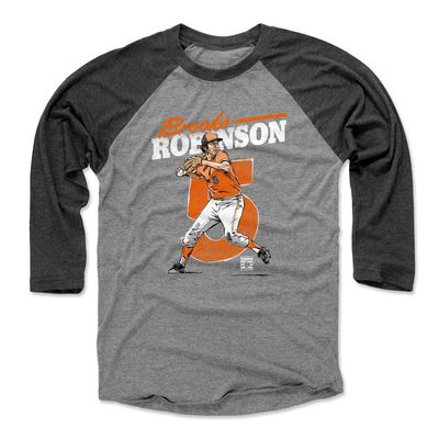 500 LEVEL Brooks Robinson 3/4 Sleeve T-Shirt (Baseball Tee, XXX-Large, Black/Heather Gray) - Brooks Robinson Retro WHT