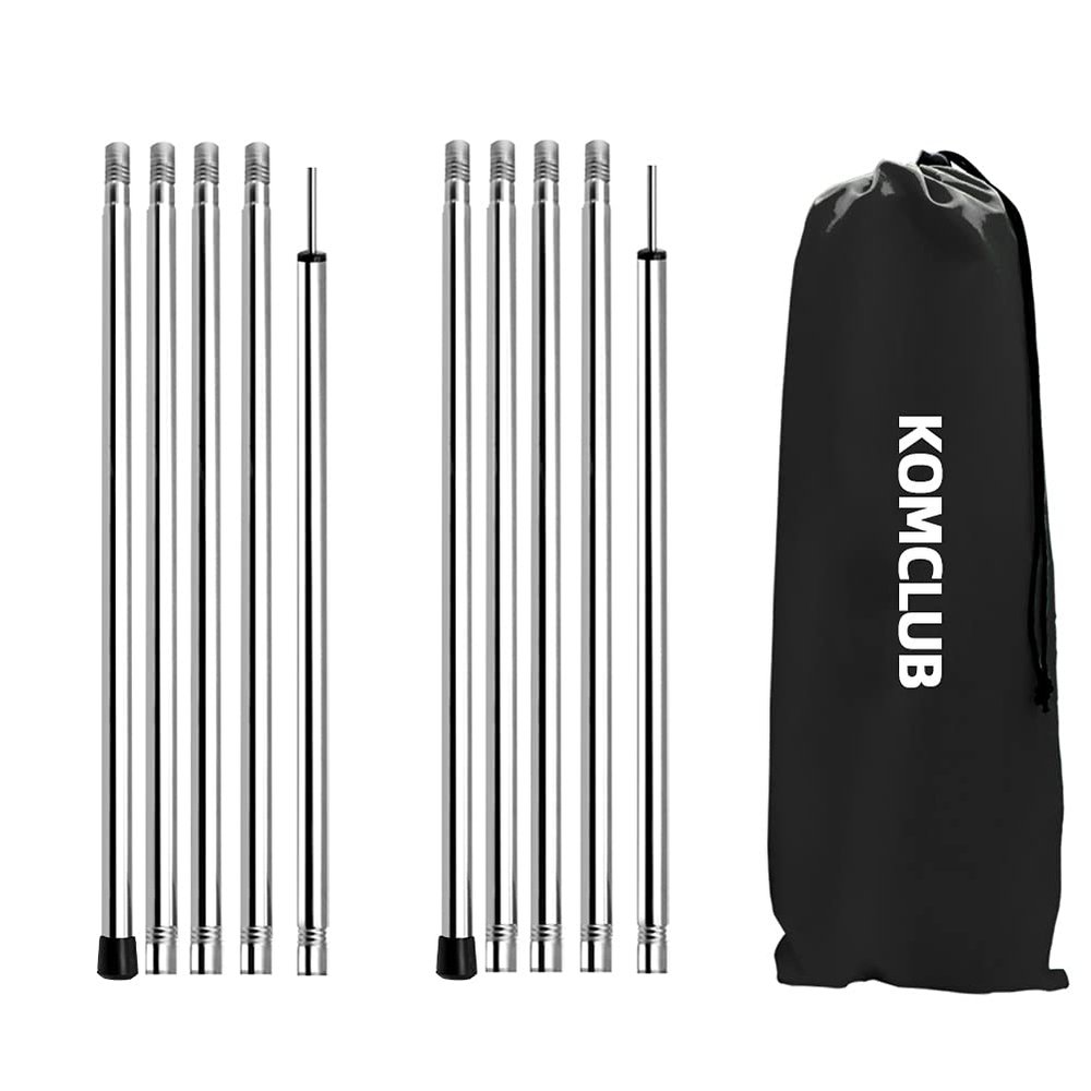 KOMCLUB Adjustable Tent Poles - Heavy Duty Stainless Steel, Lightweight, 78" Collapsible Telescoping Camping Poles Set of 2 for Tarp, Awning, Tent, Hiking Tarp Shelter