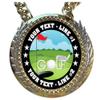 Express Medals Metal Version Golf Champ Chain Trophy with 2 Lines of Personalized Custom Text on a Large Award Medal and Attached 34 inch Long Metal Neck Chain. EG130 view 2