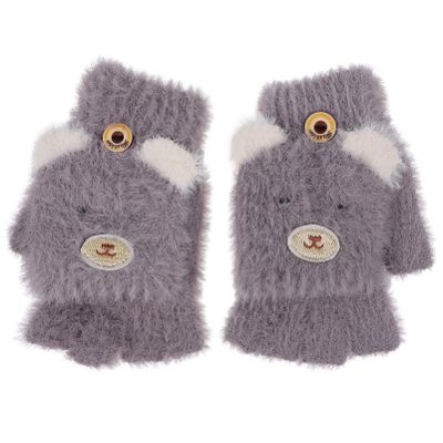 KESYOO 1 Pair Children's Warm Gloves Cartoon Fingerless Gloves Kids Fleece Convertible Flip Kids Knit Mitten Sports Student Girl Purple Imitation Material