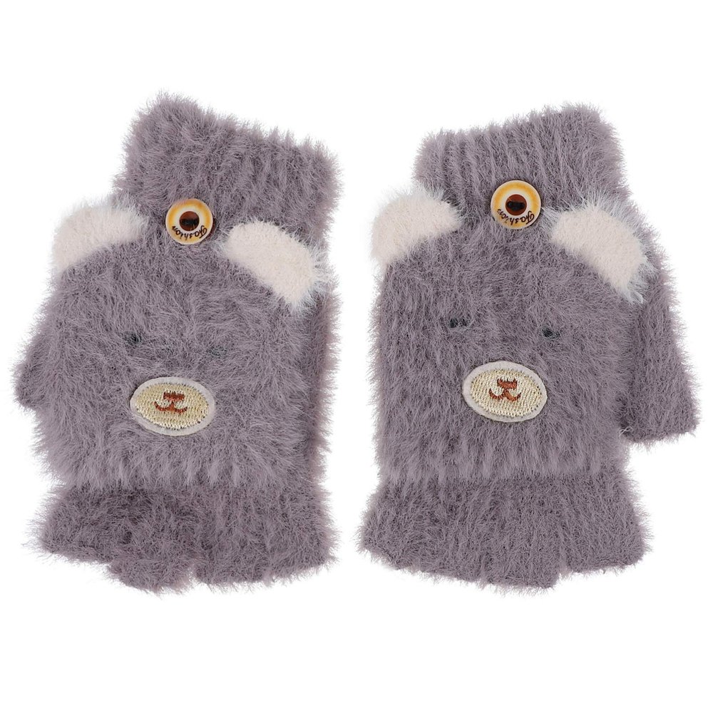 KESYOO 1 Pair Children's Warm Gloves Cartoon Fingerless Gloves Kids Fleece Convertible Flip Kids Knit Mitten Sports Student Girl Purple Imitation Material