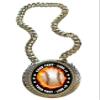 Express Medals Metal Version Flame Baseball Champ Chain Trophy with 2 Lines of Personalized Custom Text on a Large Award Medal and Attached 34 inch Long Metal Neck Chain. EMFCL808 view 1