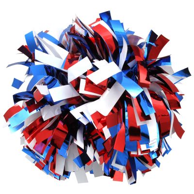 Metallic Cheerleader Cheerleading Pom Poms 6 inch 1 Pair 2 Pieces (Royal Blue/Red/White)