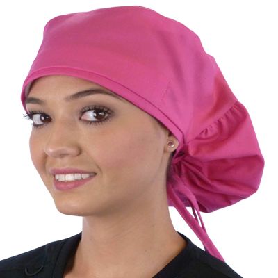 Solid Hot Pink Big Hair Ponytail Classic Surgical Scrub Cap with Built-in Sweatband - Made in The USA!
