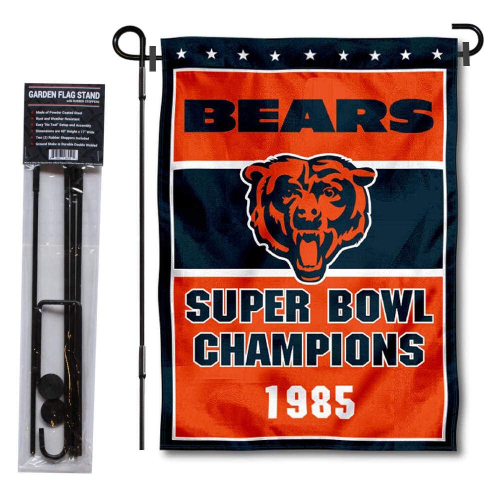 Chicago Bears 1985 Champions Garden Flag and Pole Stand Holder