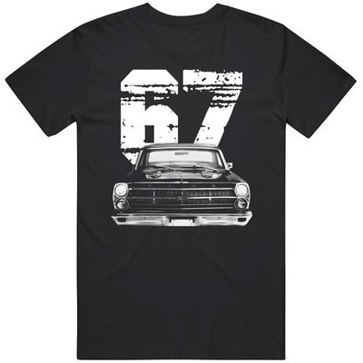 1967 Fairlane Front Grill View with Year Silhouette T Shirt 2XL Black