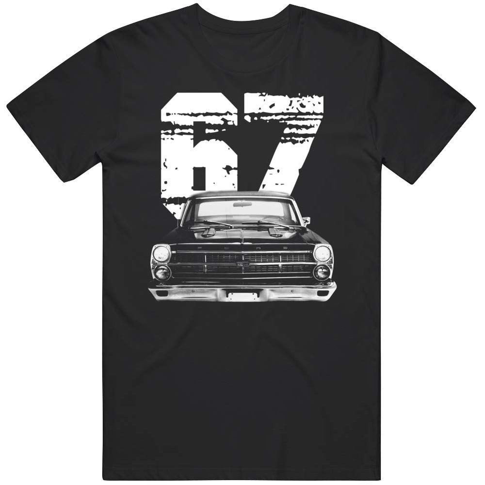 1967 Fairlane Front Grill View with Year Silhouette T Shirt 2XL Black